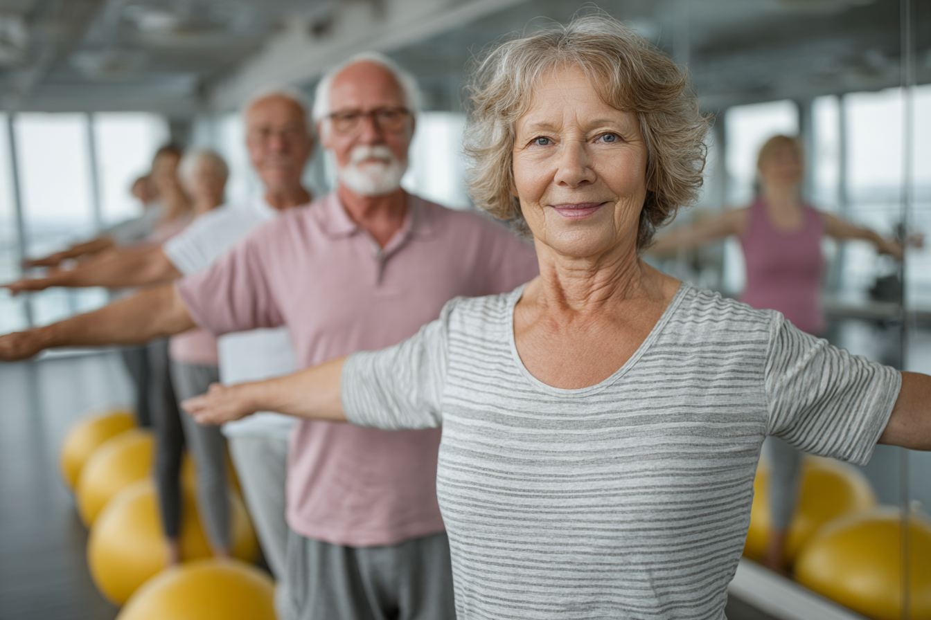 Активні люди зрілого віку займаються оздоровчими вправами